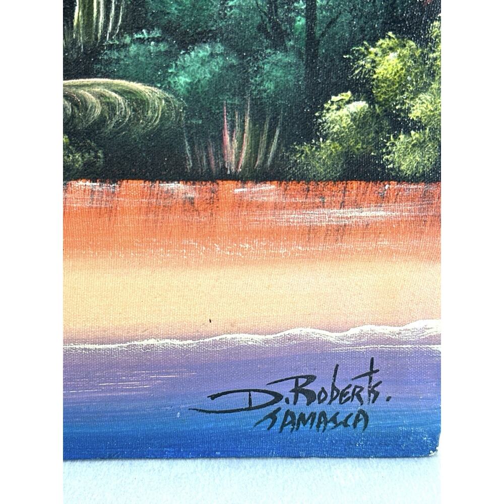 D. Roberts Jamaica Original Oil Painting Tropical Sunset Island Palm Trees 20x15 - Picture 5 of 6